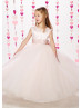Pearl Embellished Satin Tulle Floor Length Wedding Flower Girl Dress